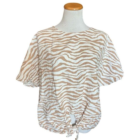 Womens Anne Klein Zebra Animal Print Linen Knot Front Top Blouse - Sz XL - Picture 1 of 2